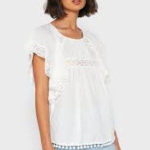 French Connection Cadenza Lace & Pom-Pom Trimmed Top, NWOT